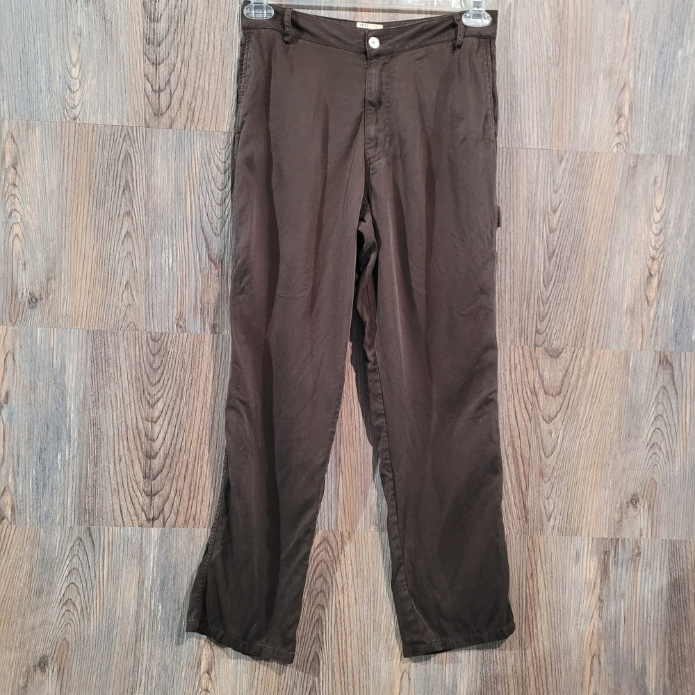 DONNI Lyocell Twill Trouser Pants Sz 4 Brown Straight Leg Pockets Career Office